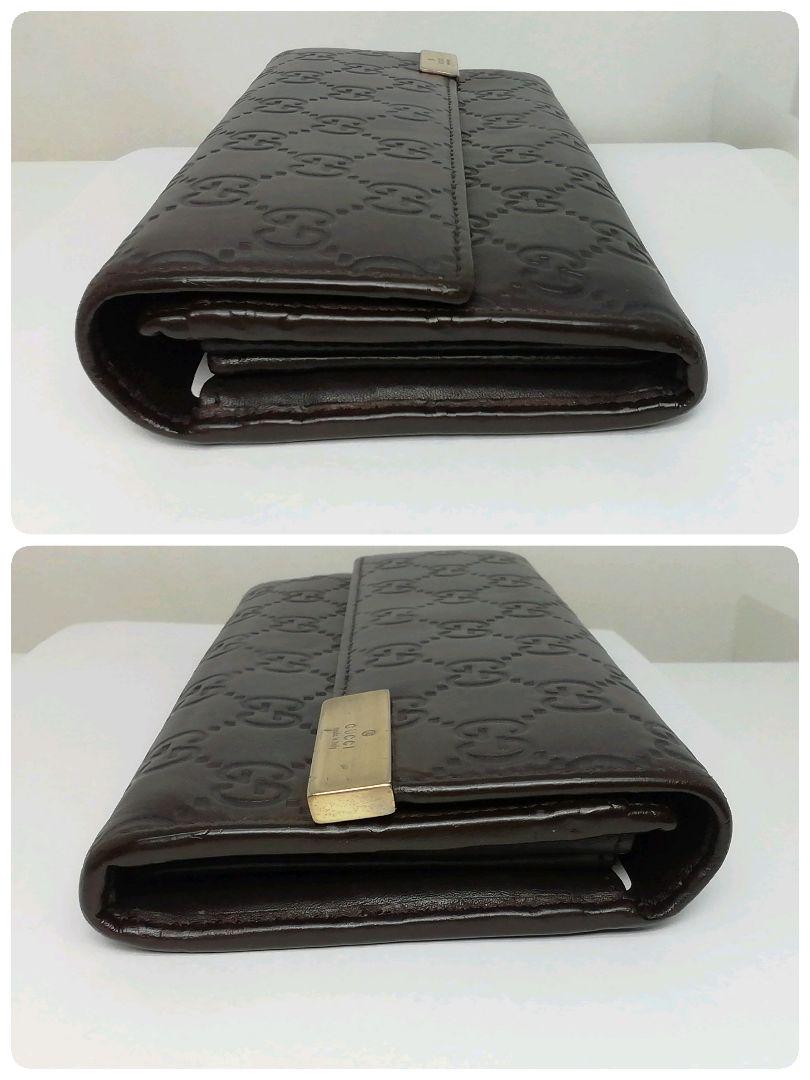 GUCCI　グッチ　GGシマレザー ブラウン　フラップタイプ　長財布
