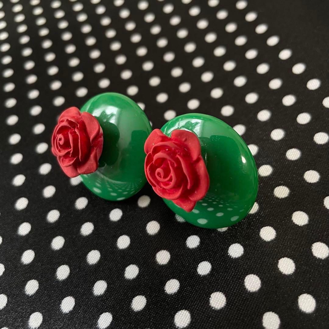 【新品】フラメンコ イヤリング 薔薇 緑 赤 レッスン 衣装