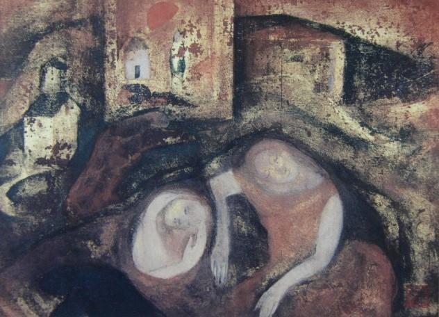 北田稔作[版画]春のほほ