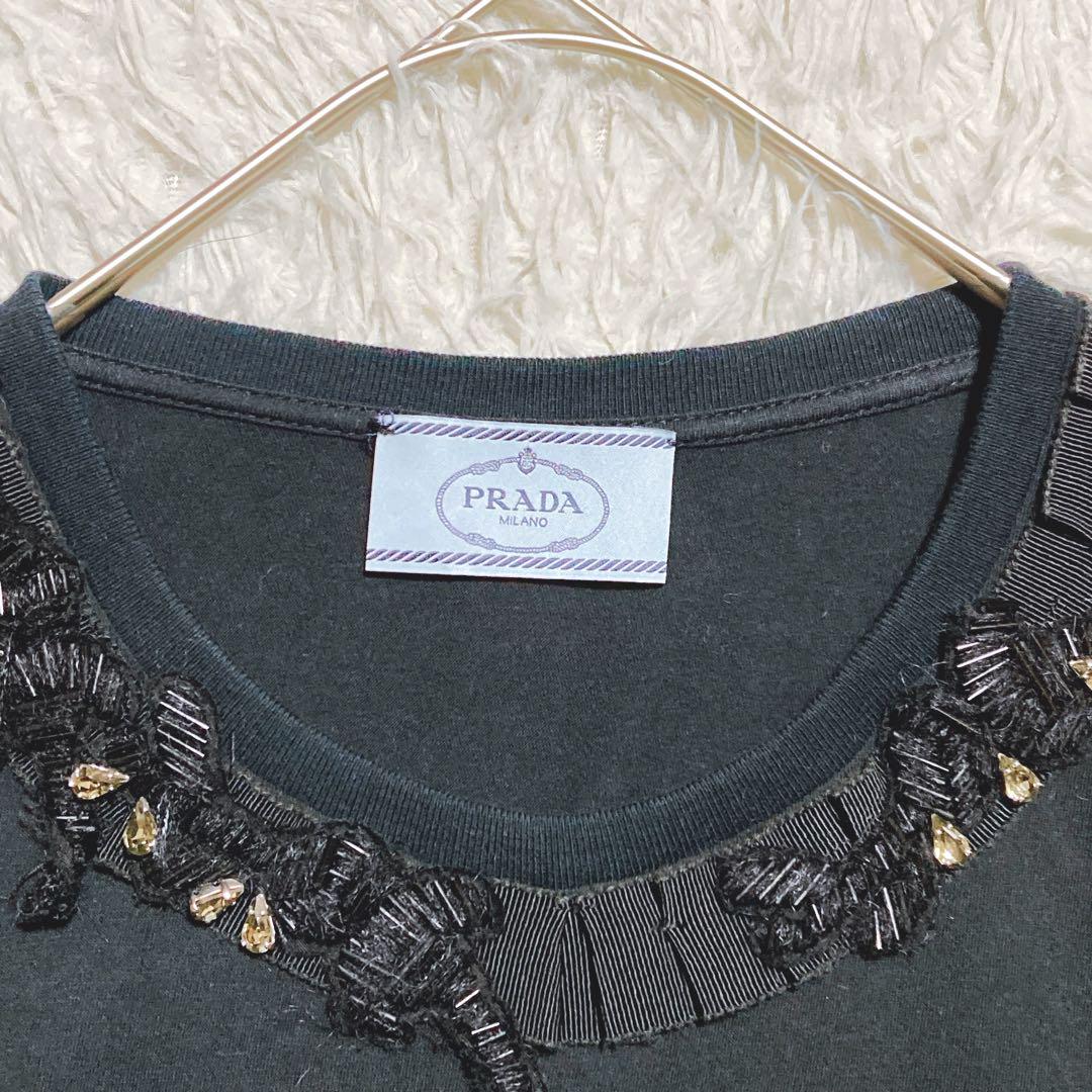 希少⭐️プラダ 半袖カットソー Tシャツ ビジュー ブラック 良品