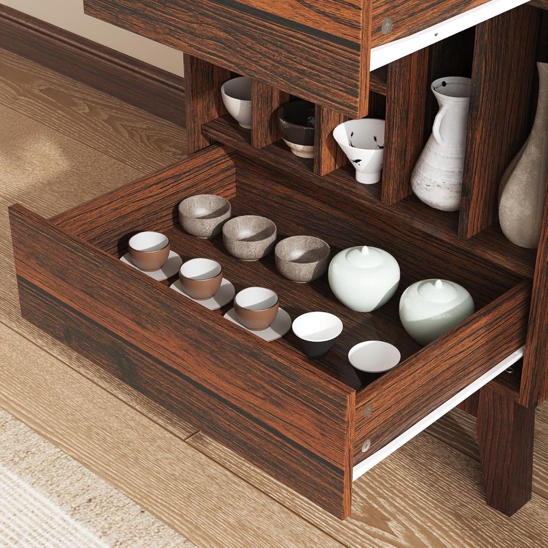 器棚カップボード 無垢材 幅50x奥40x高さ80 カップ収納棚 ウォールナット