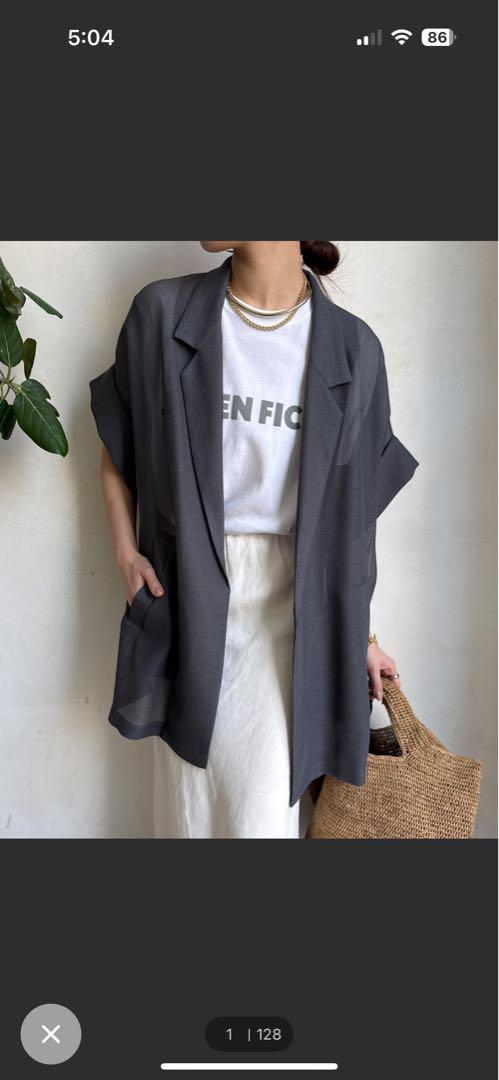 DouDou メッシュ半袖ジャケット　チャコールグレー