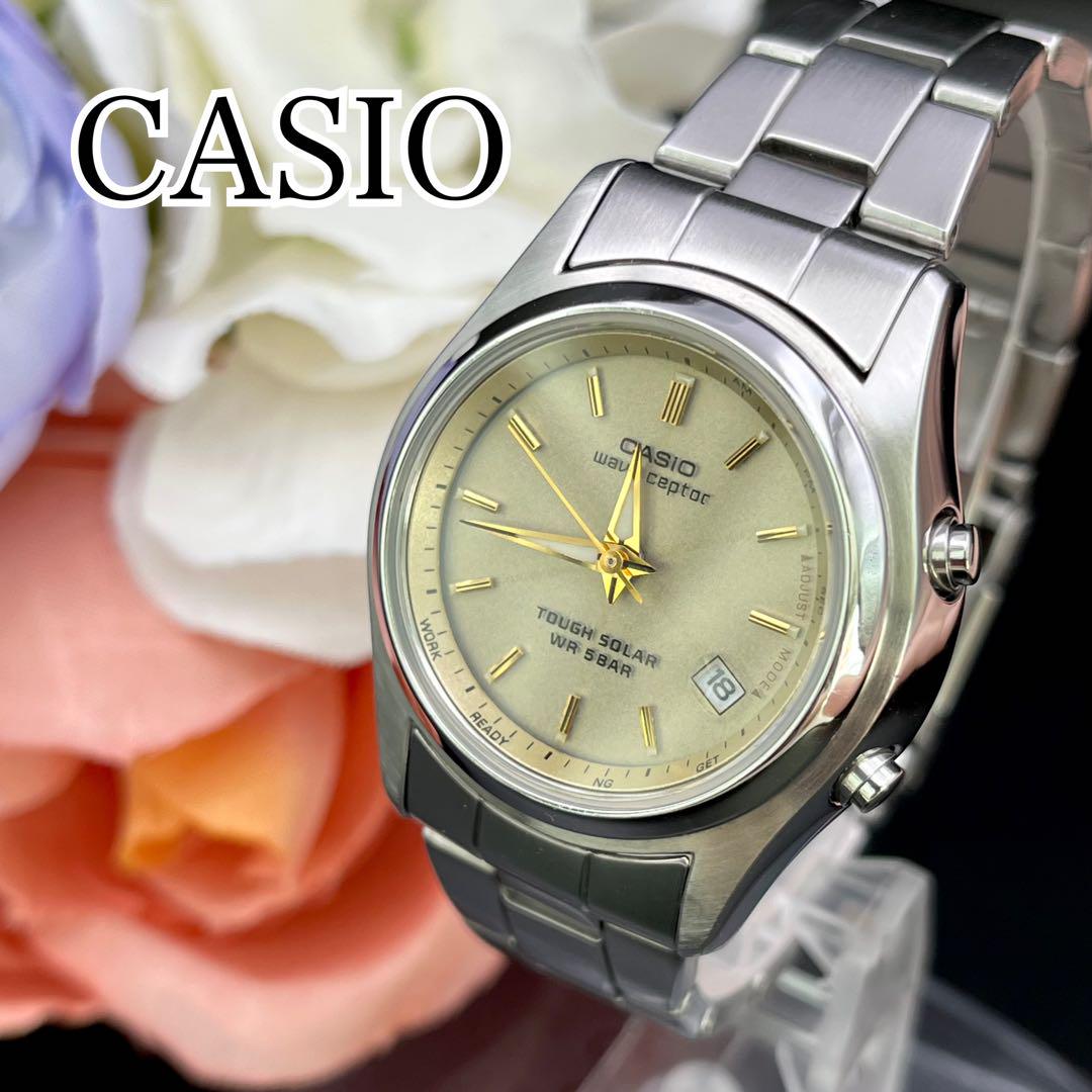 稼動品　腕時計　CASIO カシオ　電波ソーラー　デイト　シルバー　レディース