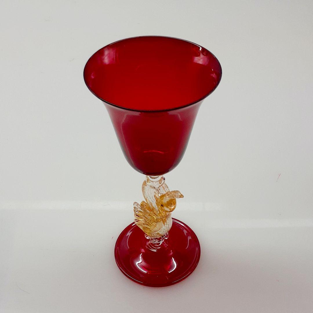 MURANO ムラノ 金彩 スワン モチーフ レッド グラス MURANO ムラノ 金彩 スワン モチーフ レッド グラス 3客セット