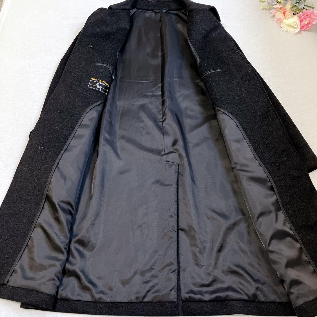 【極美品★】高級ピュアカシミヤ ロングコート 比翼仕立て ダークグレー Lサイズ 【極美品★】高級ピュアカシミヤ ロングコート 比翼仕立て ダークグレー Lサイズ