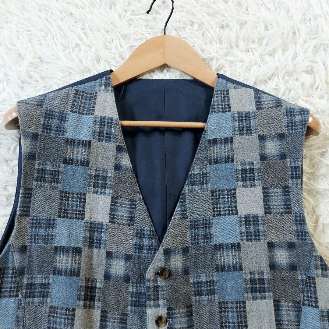 [美品]PAPAS　ベスト　ジレ　チェック　大きいサイズ　52/LL