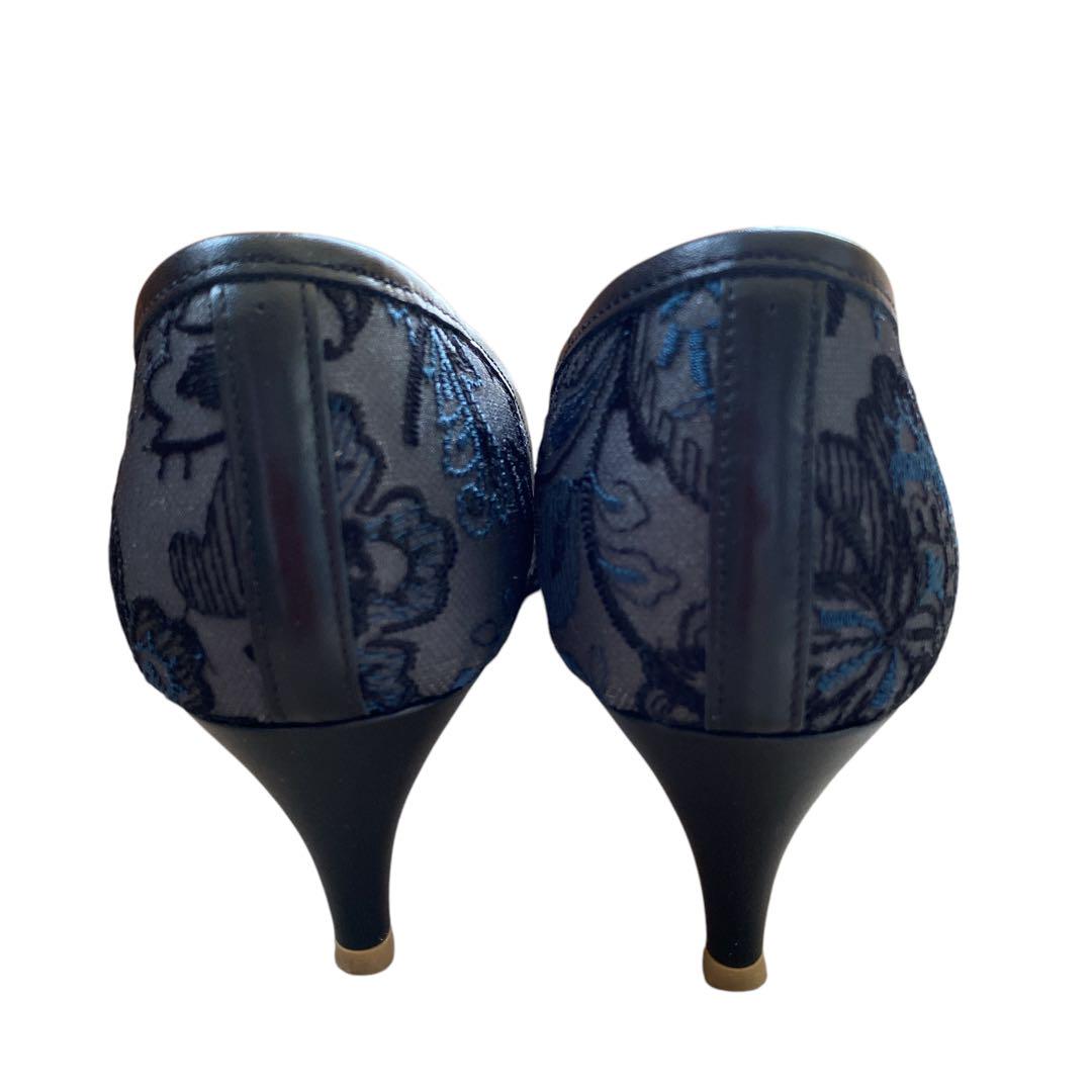 美品 DIANA レース チュール パンプス （22.5㌢） ブラック ダイアナ