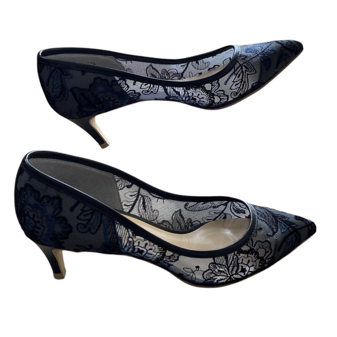 美品 DIANA レース チュール パンプス （22.5㌢） ブラック ダイアナ