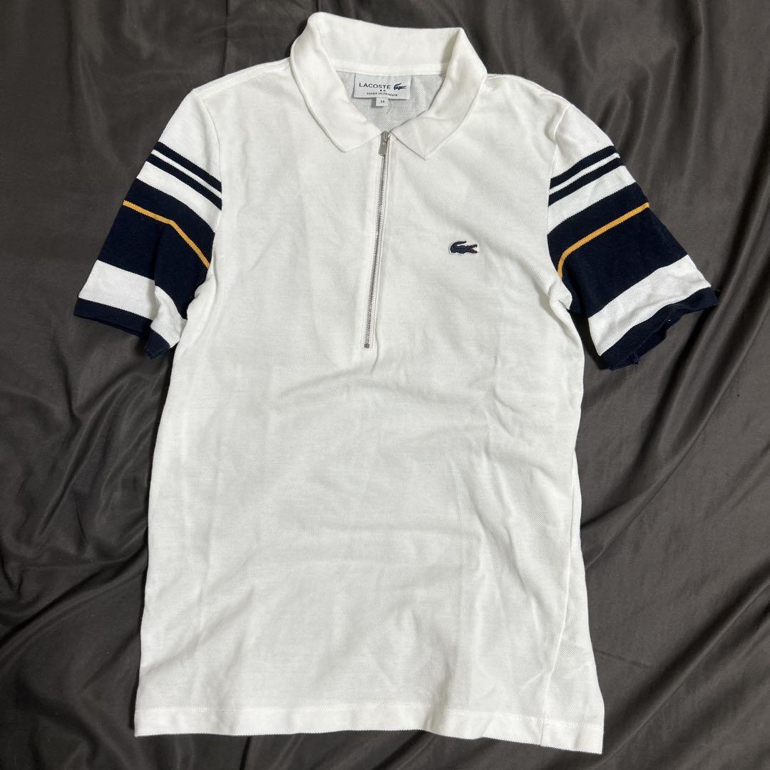 LACOSTE ホワイト ジップアップ ポロシャツ 34 - メルカリ