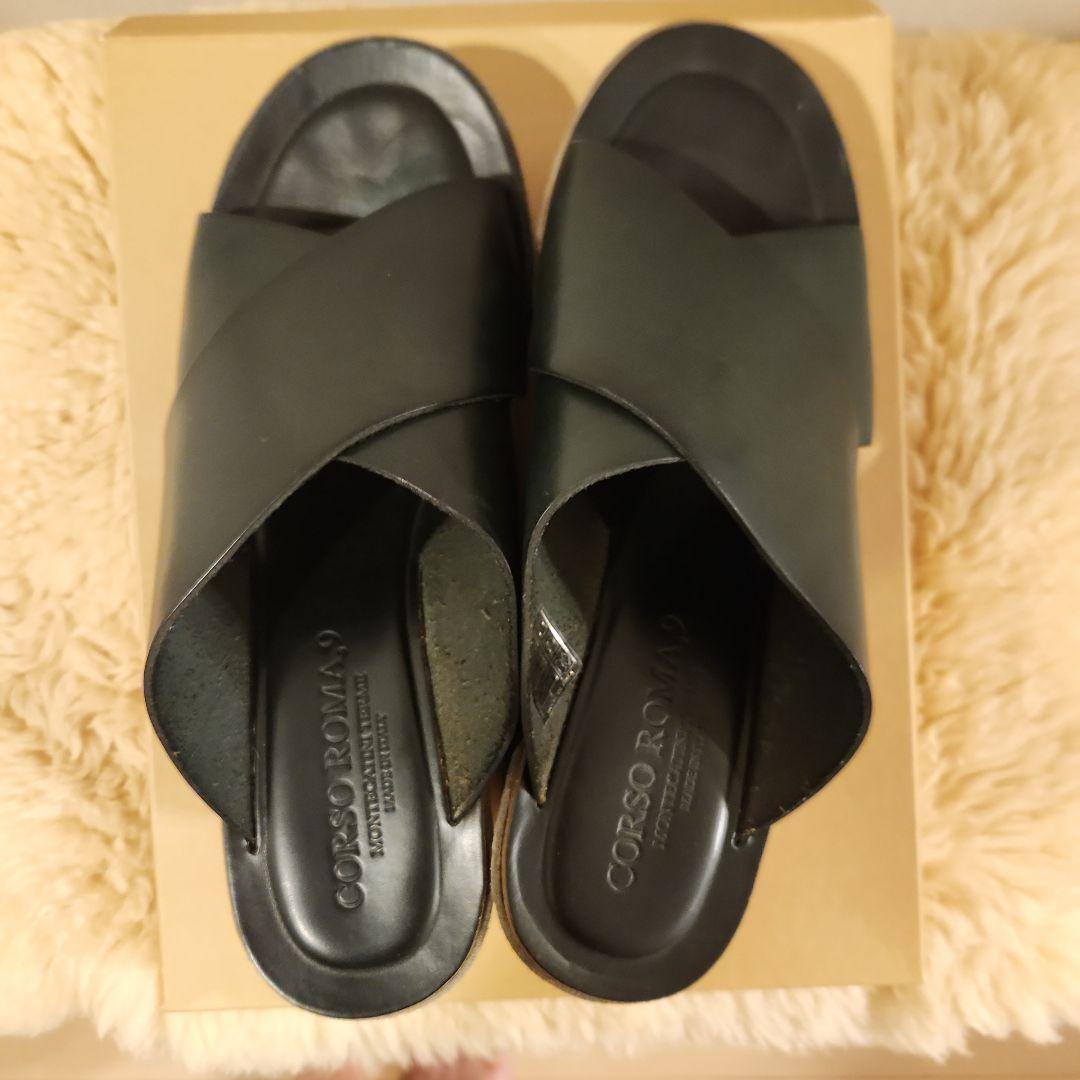 サンダル 【CORSO ROMA.9/コルソローマ】クロス厚底サンダル 牛革37