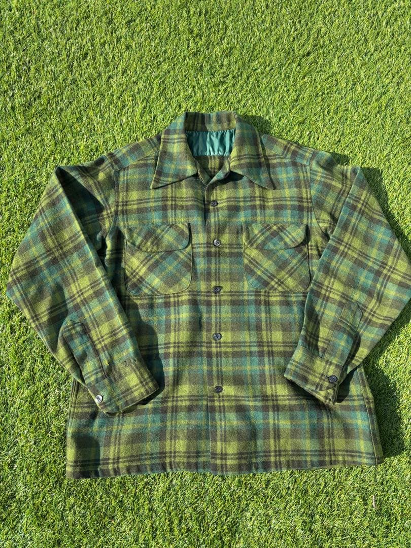 pendleton 70s ウールボードシャツ オープン グリーン系M・PENDLETON