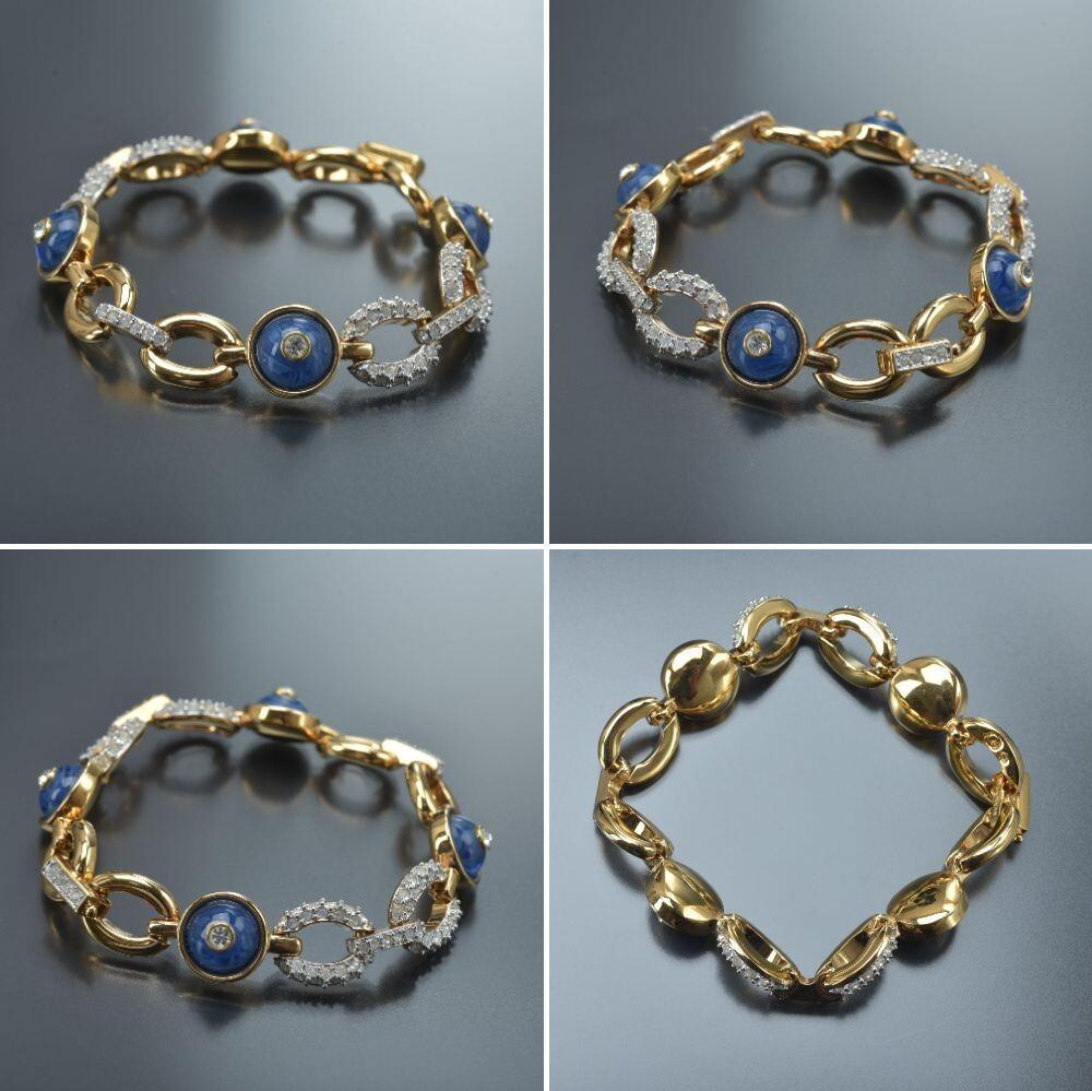 美品 スワロフスキー ブレスレット イヤリング セット ゴールド ブルー 箱付