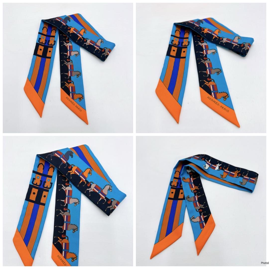HERMES エルメス ツイリー6 スカーフ ブルー系 シルク 0227