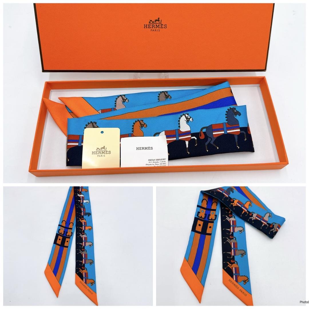 HERMES エルメス ツイリー6 スカーフ ブルー系 シルク 0227