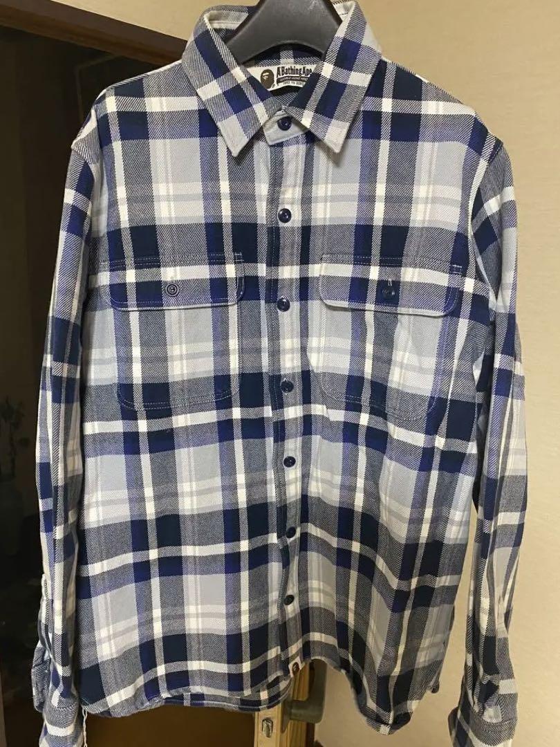 A BATHING APE 青系ラブジェネチェック ネルシャツ