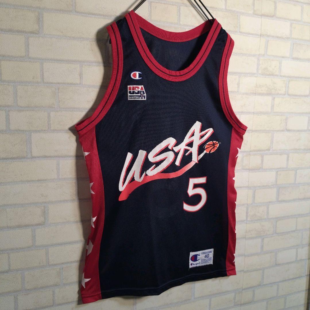 チャンピオン★USA製 ドリームチーム ヒル バスケシャツ 紺 M相当