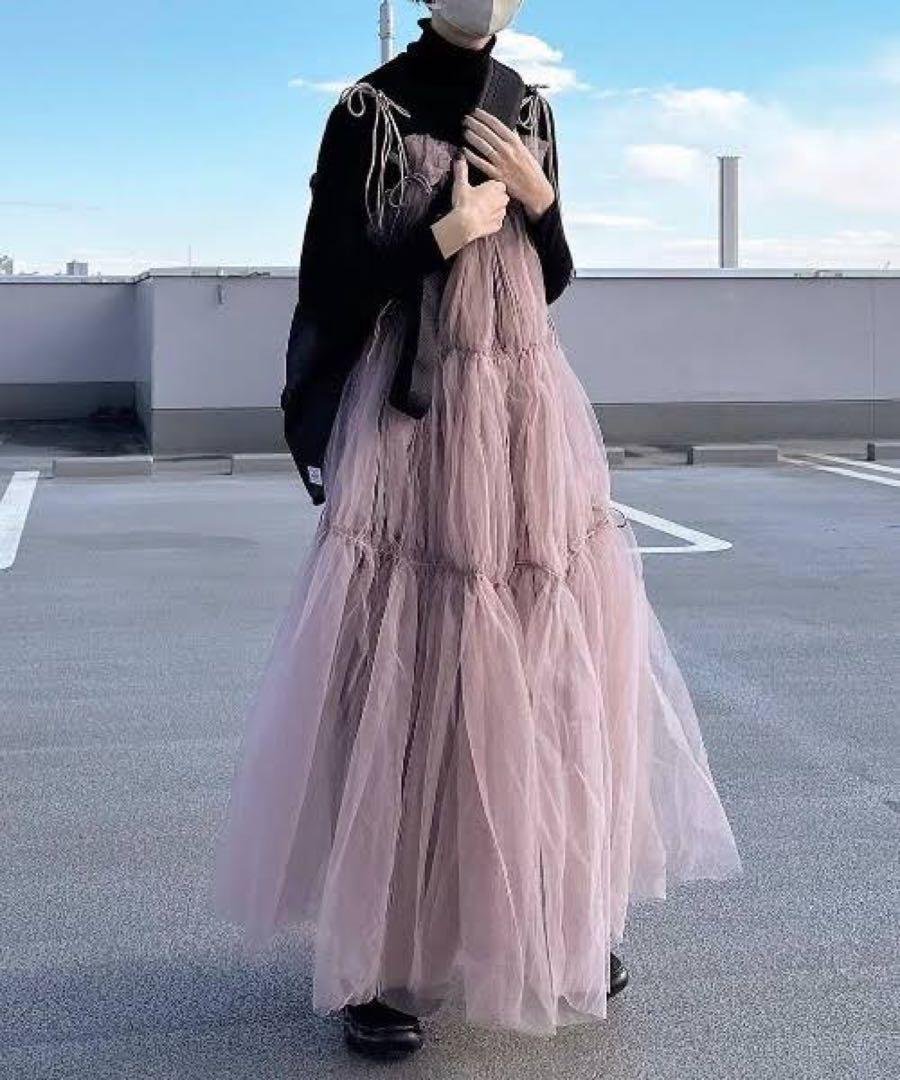 【試着のみ美品】perna チュールロングワンピース ピンク シアー