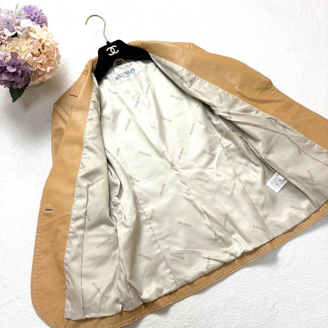BALMAIN バルマン 本革 ラムレザー テーラードレザージャケット ベージュ BALMAIN バルマン 本革 ラムレザー テーラードレザージャケット ベージュ