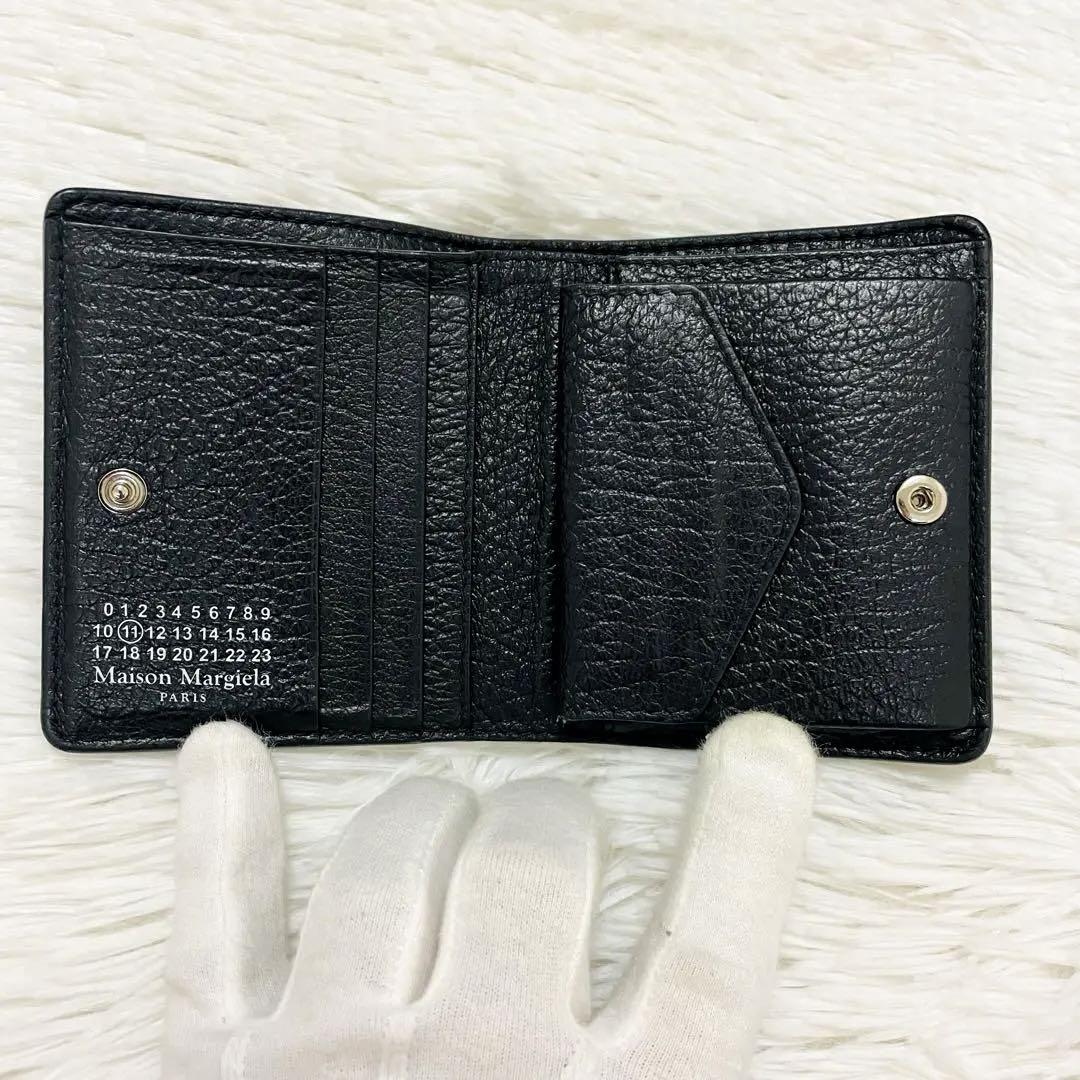 極美✨マルジェラ 二つ折り 財布 レザー 4ステッチ ブラック シボ革