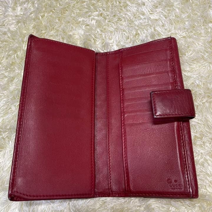 箱付き】GUCCI マイクロ GG シマ 長財布 レザー レッド Wホック