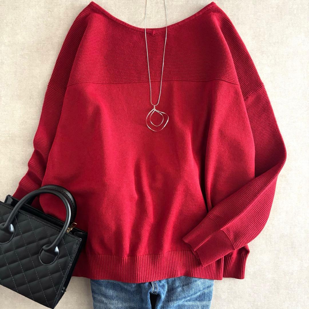 23区 コットンカシミヤニット 前後2way セーター 赤 46 XXL2XL 3L 23区