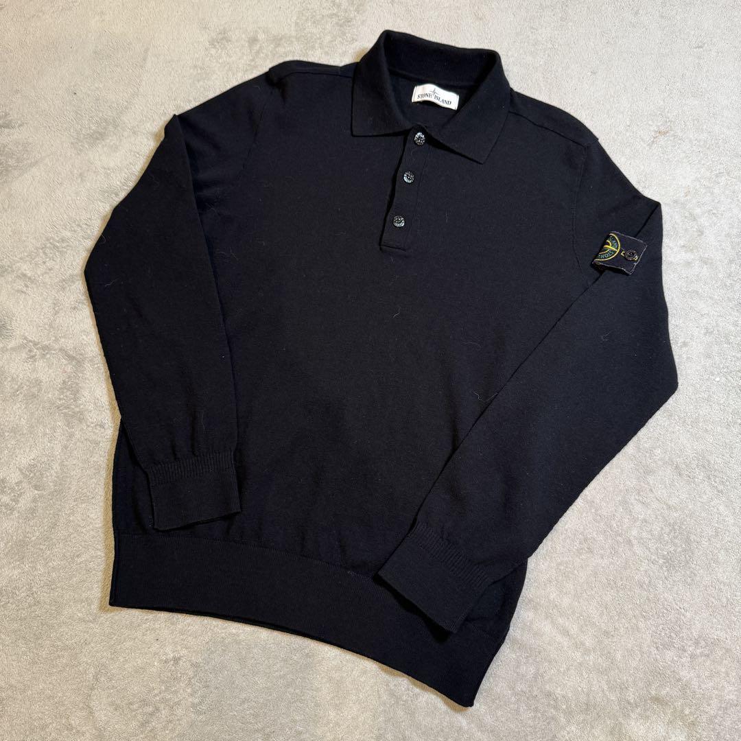 ストーンアイランド 黒 ニット ポロシャツ 長袖 7515512A1 XLXL(LL)・STONE ISLAND