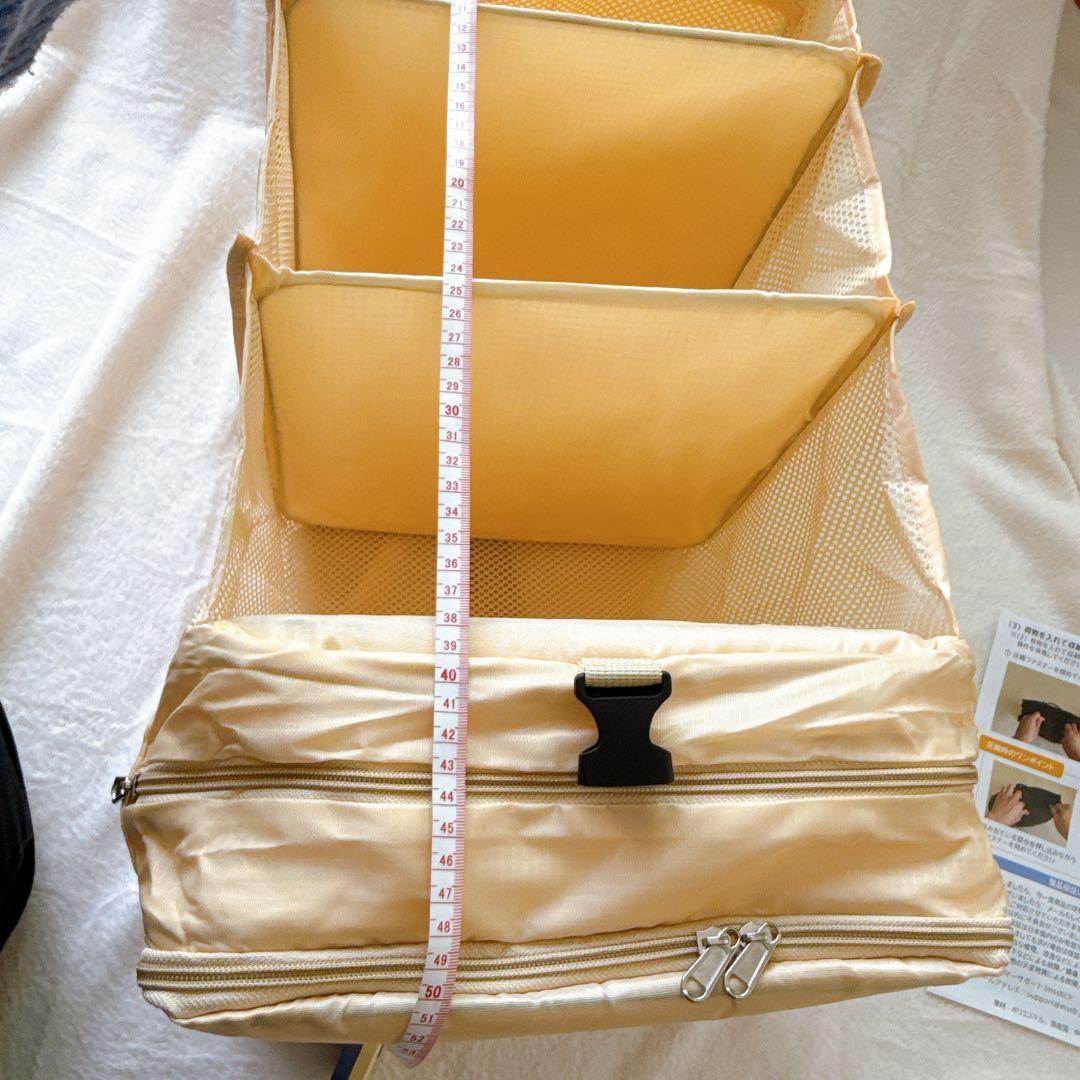トラベルポーチ 吊り下げ式 ベージュ Lサイズ 便利 旅行 圧縮 大容量