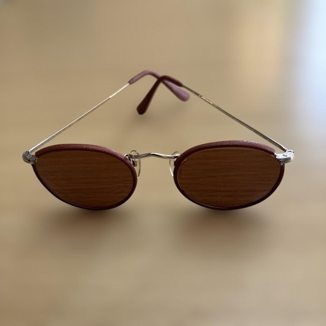 80sレザーフレームサングラス白山眼鏡ケース付き MADE IN ENGLAND