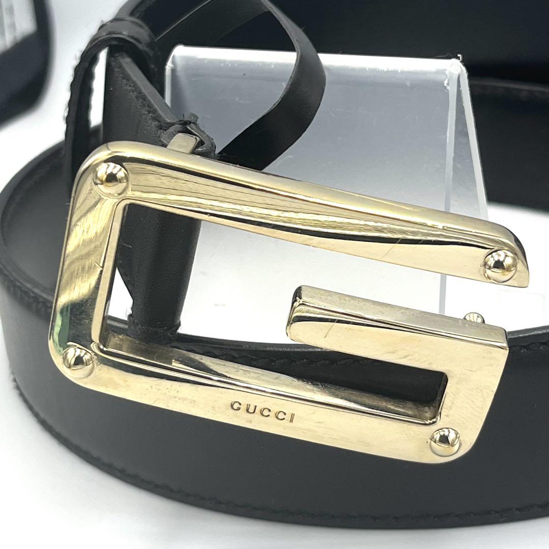 GUCCI ブラックレザーベルト ゴールドバックル - メルカリ