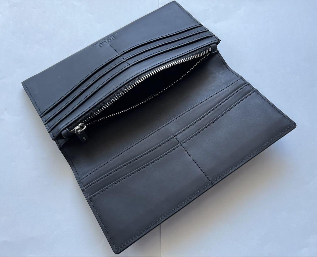 新品 ポロラルフローレン 長財布 メンズ ブラック牛革 ロング