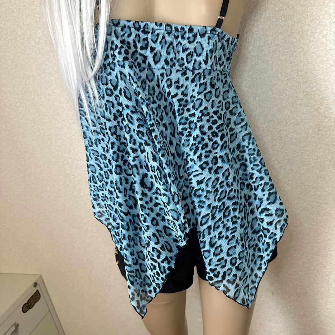 d.i.a系 水色ヒョウ柄 裾アシメシフォンキャミ 平成ギャル
