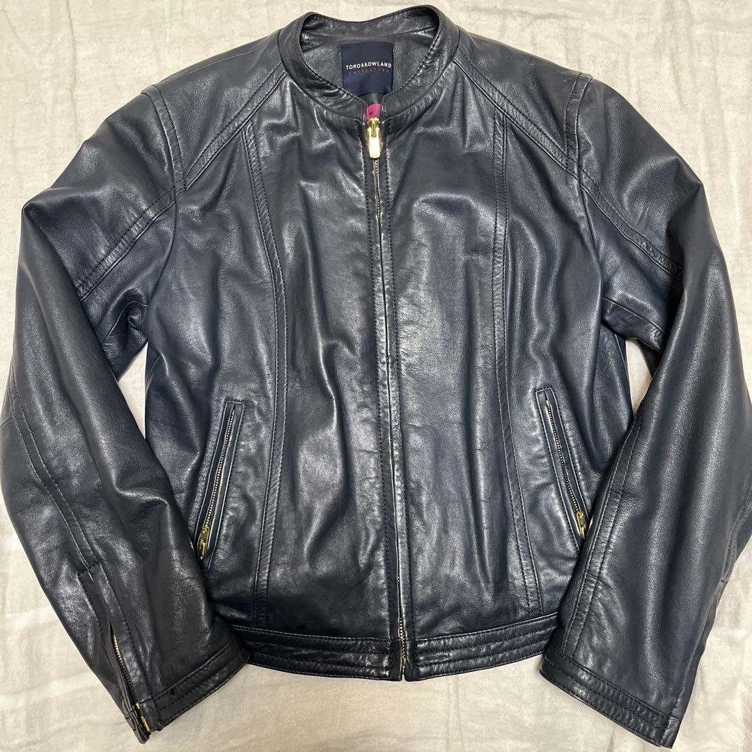 トゥモローランド ネイビー レザー ジャケット ラムレザーM TOMORROWLAND