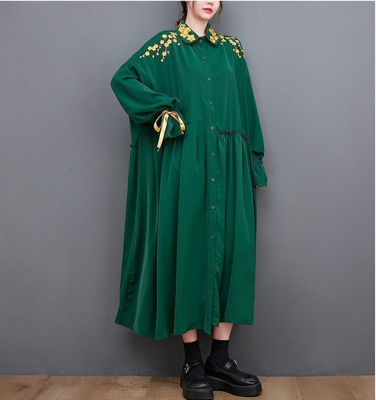 大きいサイズ レディース 秋冬　ロング　ワンピース 新品 長袖　グリーン