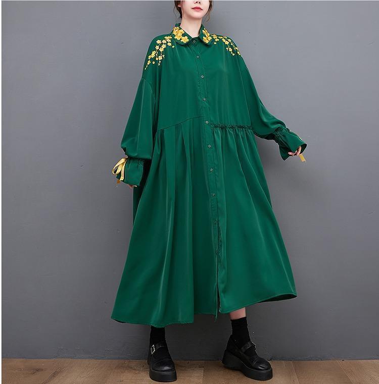 大きいサイズ レディース 秋冬　ロング　ワンピース 新品 長袖　グリーン
