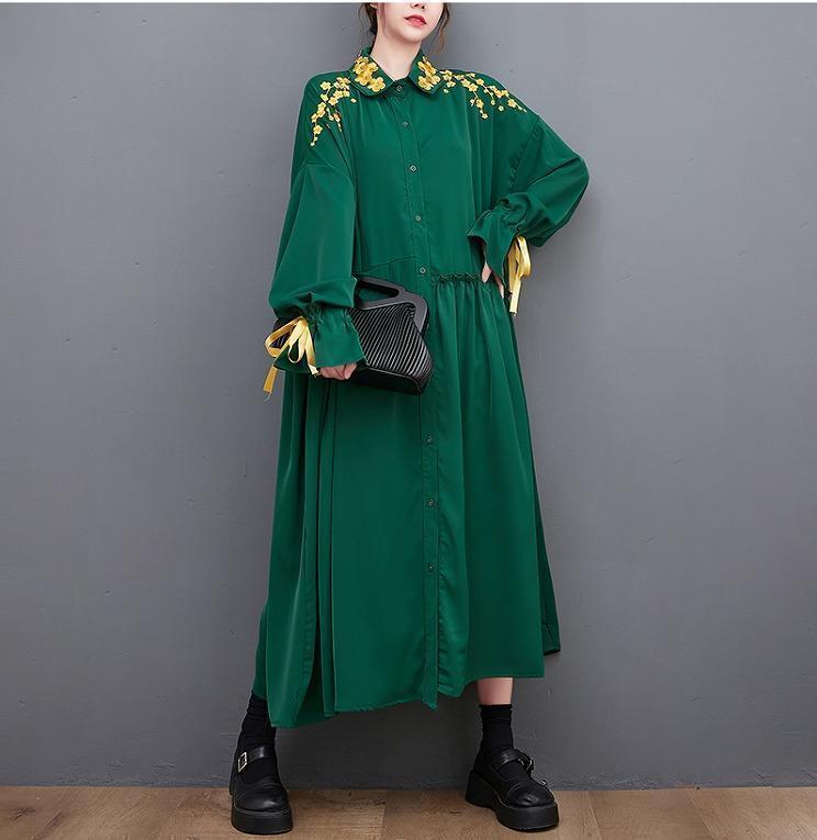 大きいサイズ レディース 秋冬　ロング　ワンピース 新品 長袖　グリーン