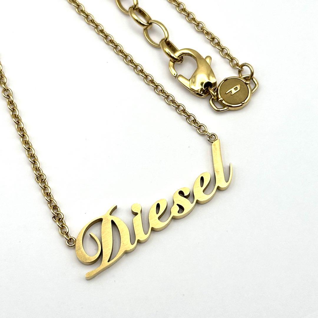 【美品】ディーゼル ネックレス ロゴ steel ゴールドカラー