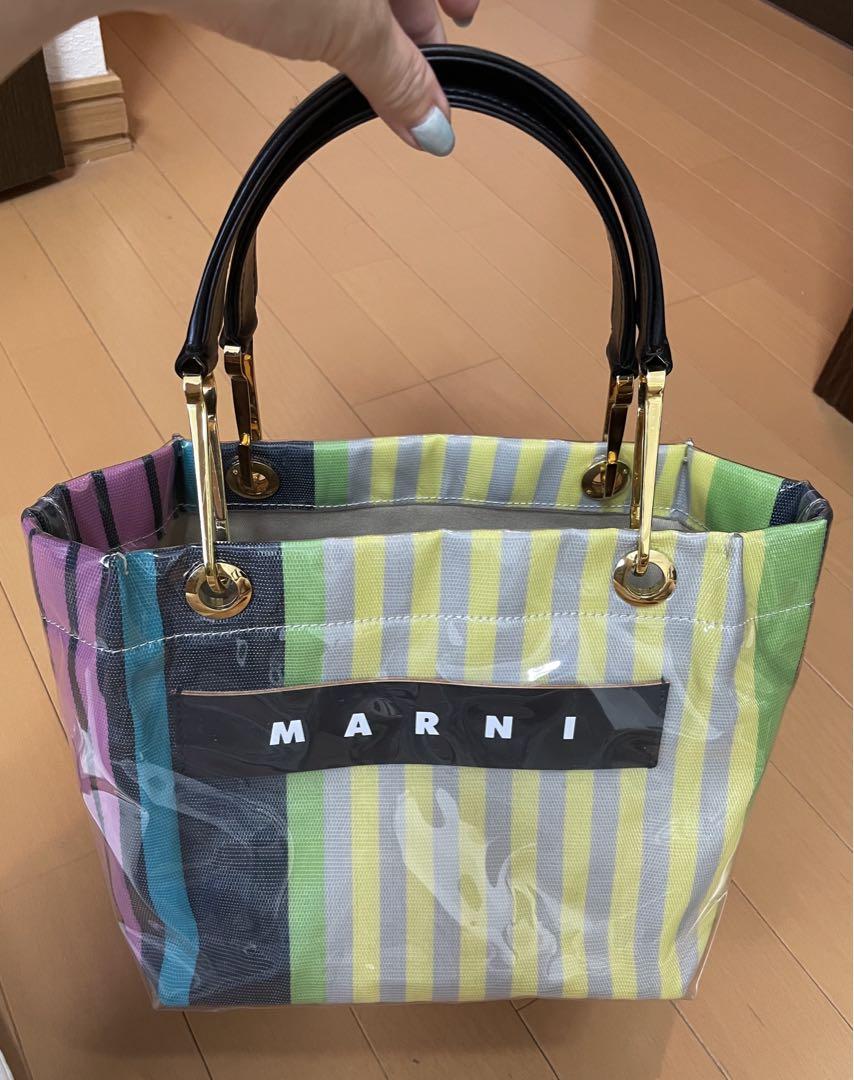 MARNI マルニ グロッシーグリップ ストライプトートバッグ  S