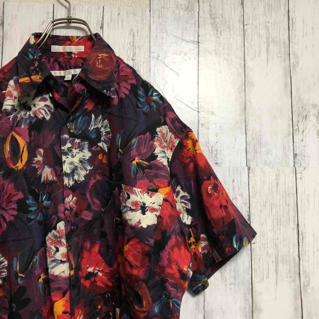 総柄シャツ アメリカ古着 一点モノ 花柄 絵具 アート オーバーサイズ