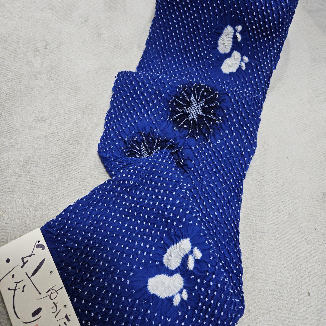 有松鳴海絞りゆかた青色 花×兎　模様 浴衣反物 綿