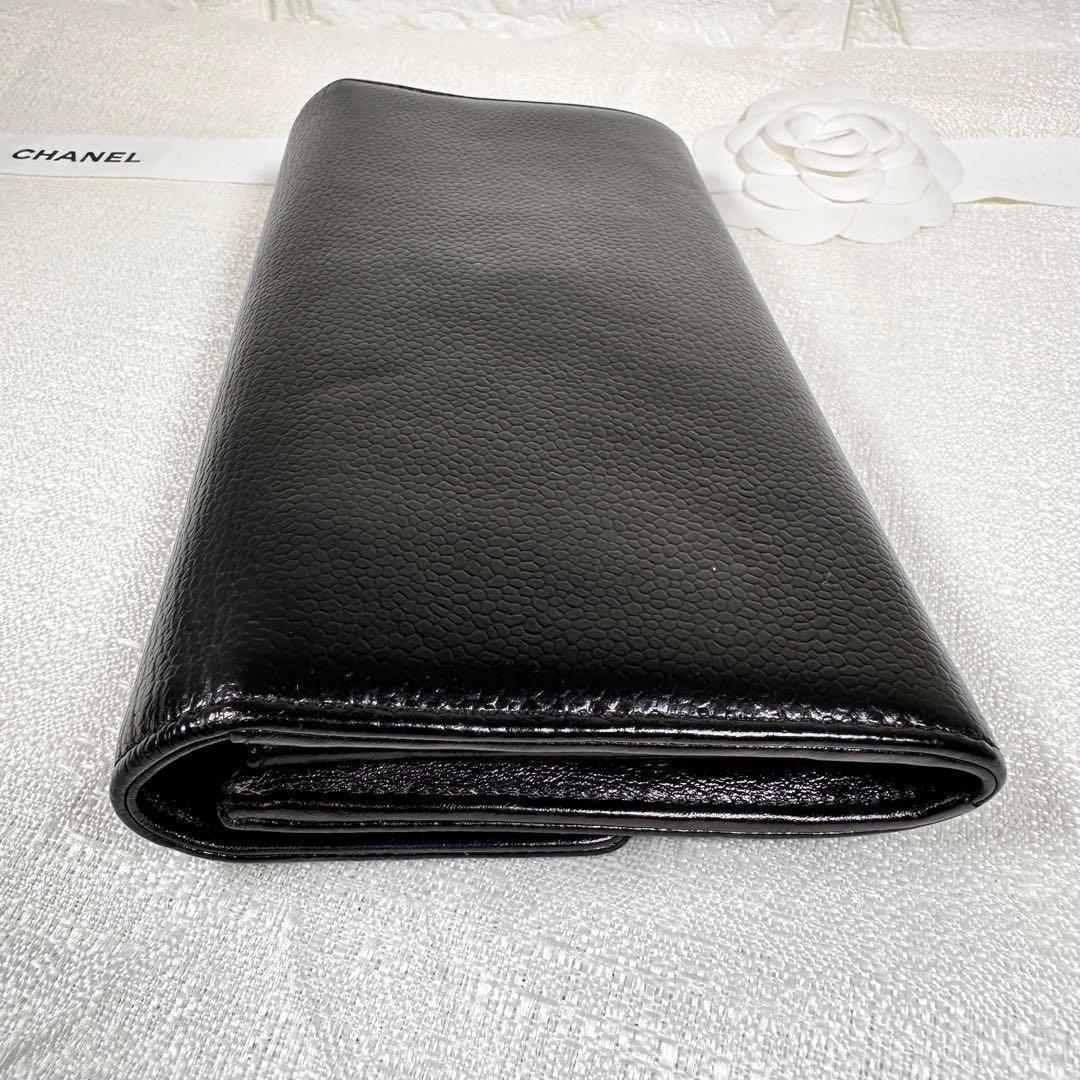 シャネル 長財布 キャビアスキン フラップ ウォレット ココ