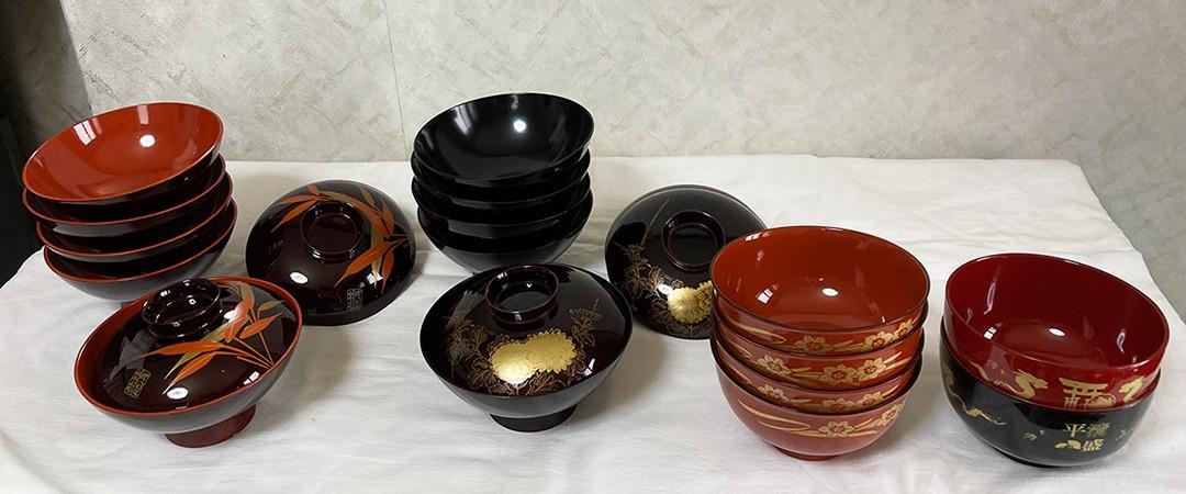 お椀・汁椀 4種16個セット 蓋付き・蓋なし 和食器 昭和レトロ