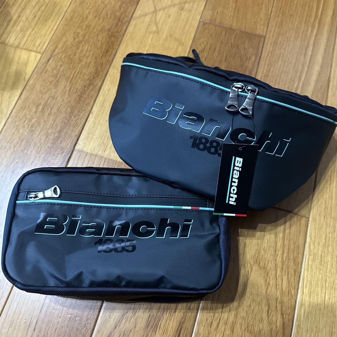 Bianchi ブラック ウエストバッグ 約145×85×50mm ポーチセット