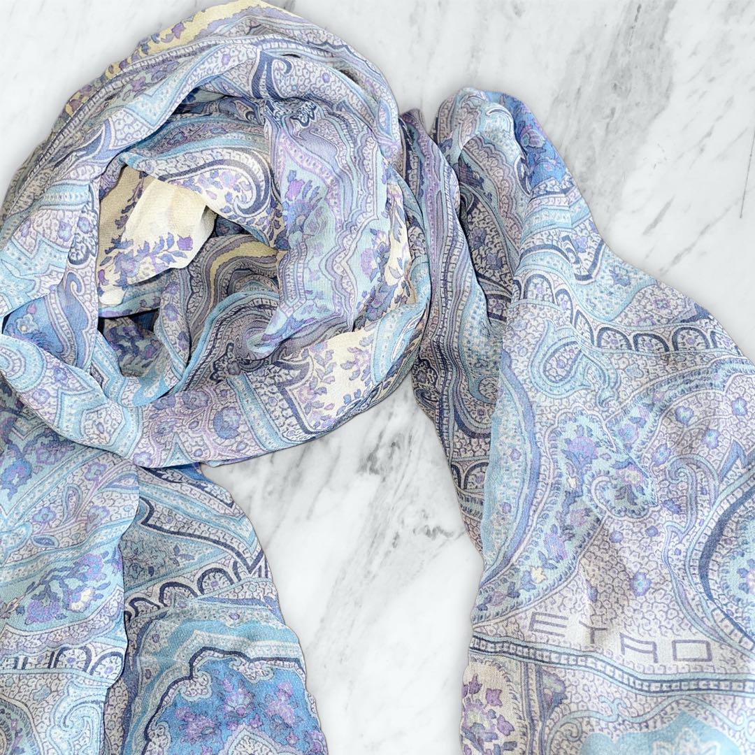 美品◆ETRO エトロ シフォンストール　ブルー