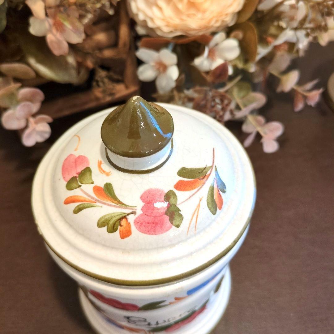 フランス　アンティーク　手描き花柄　陶器キャニスターセット