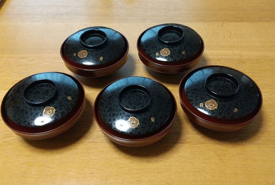 蓋付き  塗りお椀  5つセット