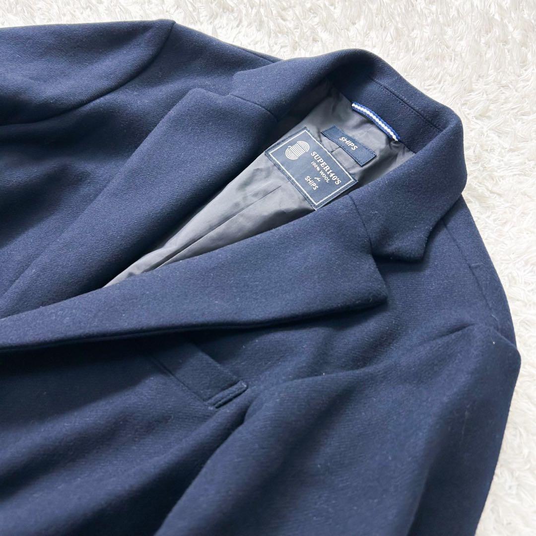 SHIPS ネイビー チェスターコート ウールsuper140 size:S