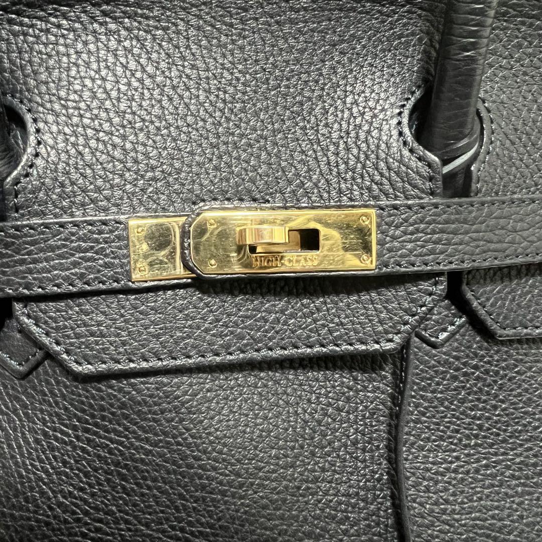 HIGH-CLASS ハンドバッグ レザー ゴールド金具 高級感 ネイビー
