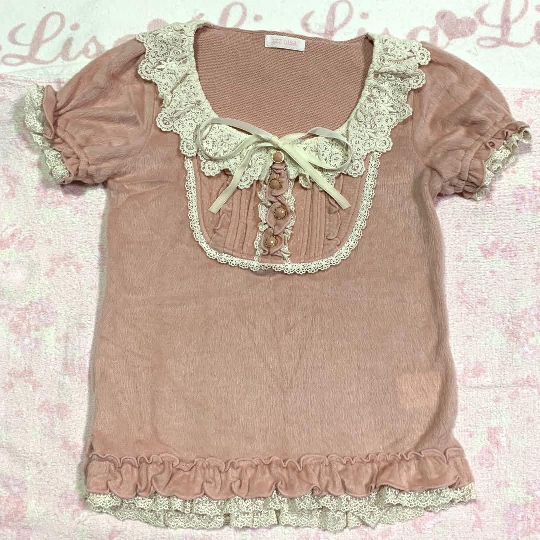 LIZLISA 希少 レース襟 ピンク ふわふわシャギーニット トップス
