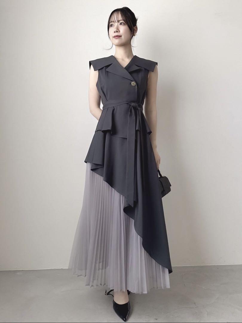 美品★dazzlin ダズリン アシメプリーツトレンチワンピース グレー M