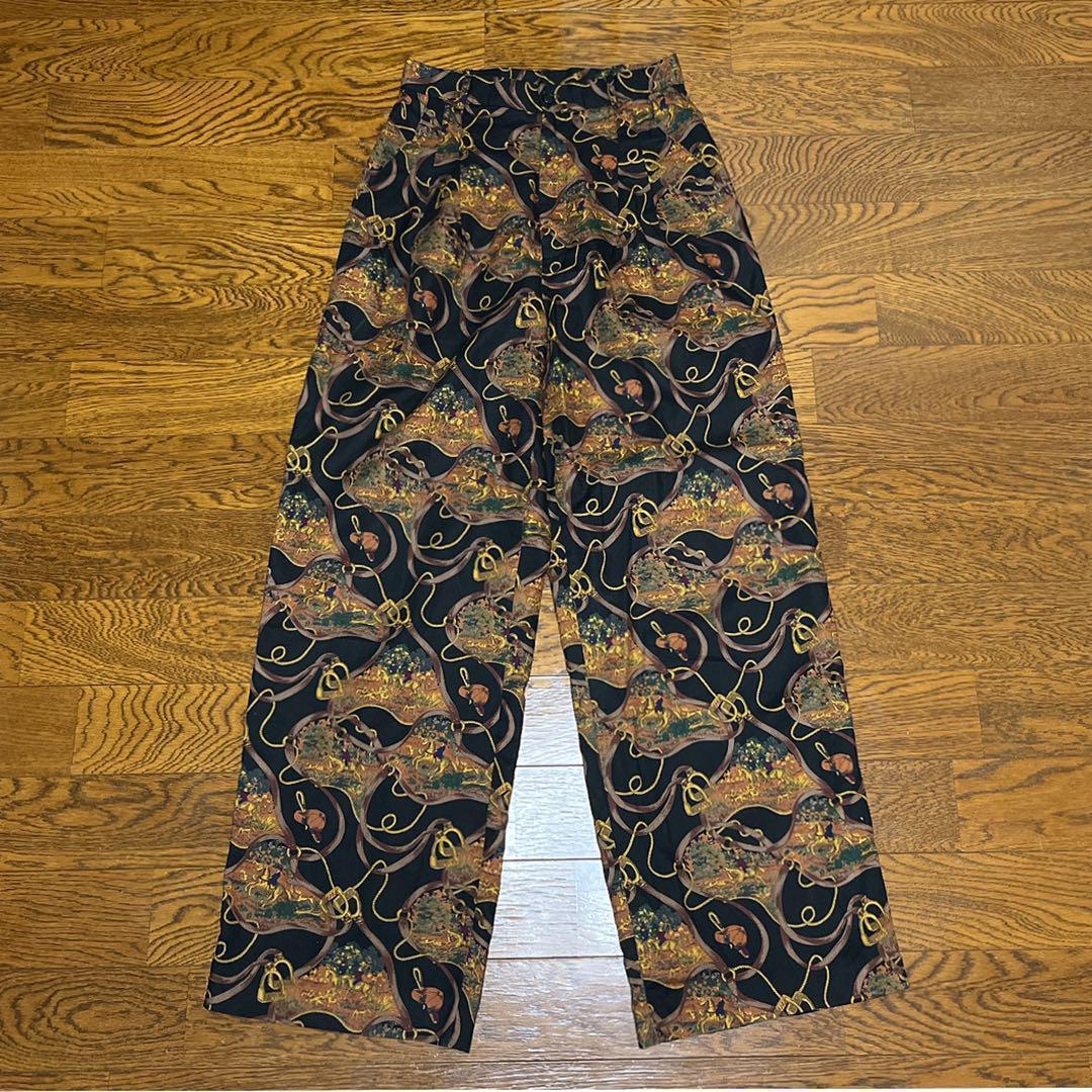 90s USA製 総柄2タックパンツ ブラック 乗馬